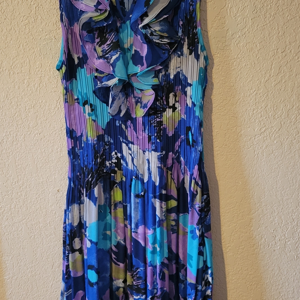 Sunny Leigh Blue and Purple Floral Midi Dress